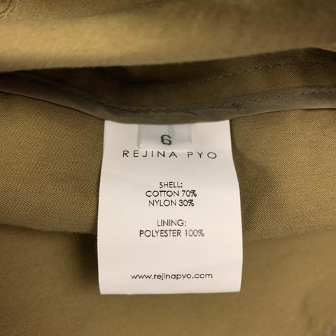 REJINA PYO Size 6 Green Olive Cotton Nylon Belted Casual Pants