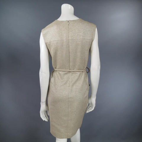 BARBARA TFANK Size 6 Metallic Silver Beige Textured Tie Belt Cocktail Dress