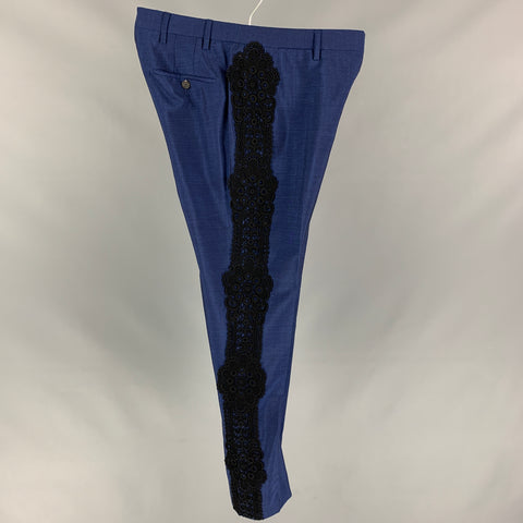 BURBERRY PRORSUM Spring 2016 Size 30 Blue Wool Blend Guipure Dress Pants