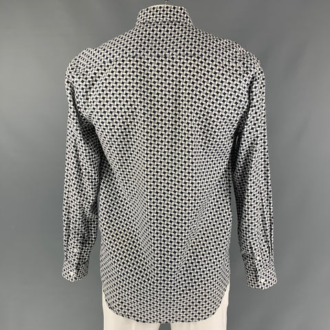SATURDAYS NYC Size L White, Black &  Grey Geometric Cotton Long Sleeve Shirt