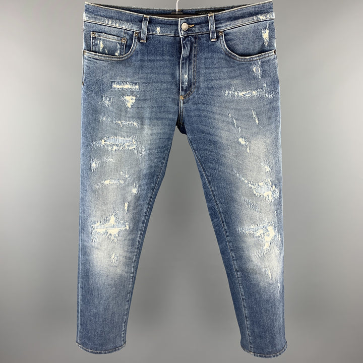 DOLCE & GABBANA Size 32 Blue Distressed Denim Zip Fly Jeans