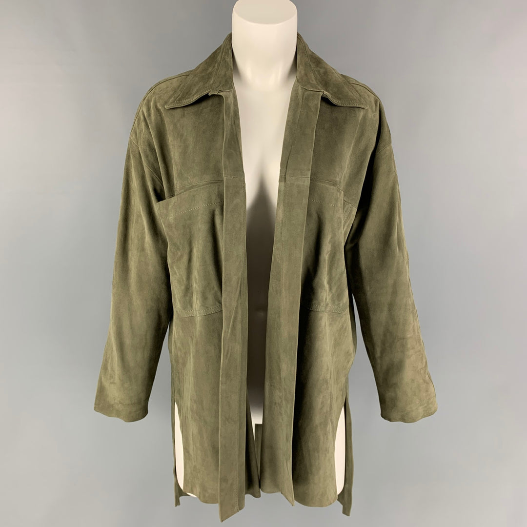 GIANI Size 6 Olive Suede Open Front Jacket