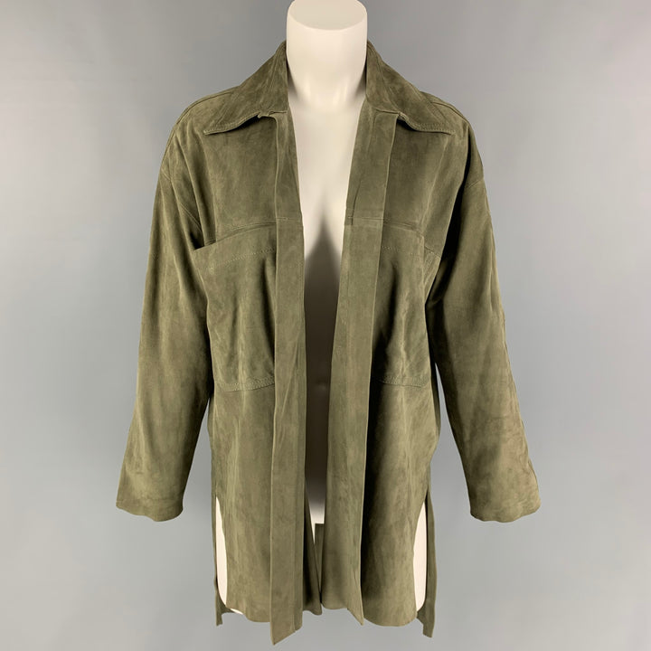 GIANI Size 6 Olive Suede Open Front Jacket