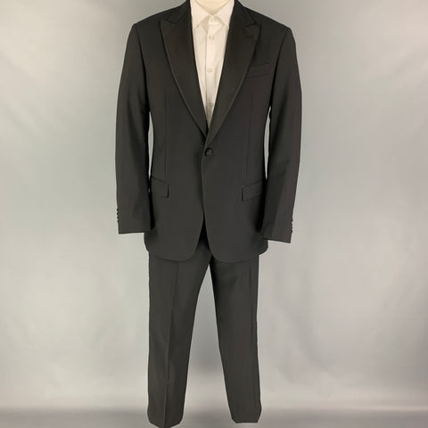 EMPORIO ARMANI Size 42 Black Grid Peak Lapel Tuxedo Suit