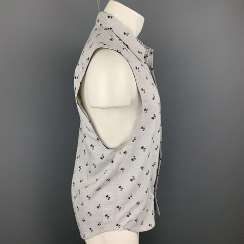 ANDREW CHRISTIAN Size S Light Grey Print Cotton Patch Pocket Sleeveless Shirt