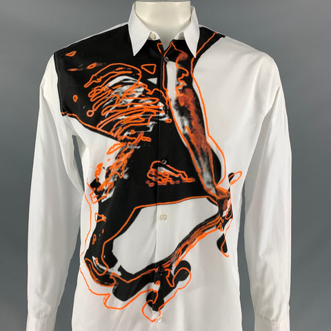 DSQUARED2 Size L White & Black Abstract Cotton Long Sleeve Shirt