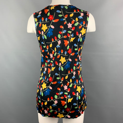 LOVE MOSCHINO Size 4 Black Multicolor Viscose Floral Black Bow Blouse