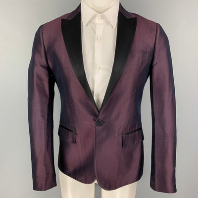 DSQUARED2 Size 38 Purple Black Silk Peak Lapel Sport Coat