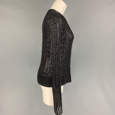 RALPH LAUREN Collection Size M Black Silk Cable Knit Crew-Neck Sweater