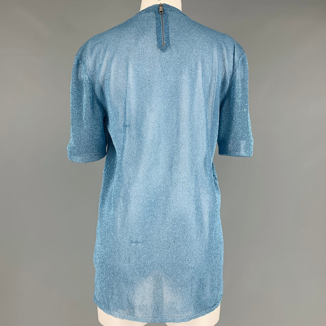 GUCCI Size S Blue Polyamide Blend Metallic Back Zip T-Shirt