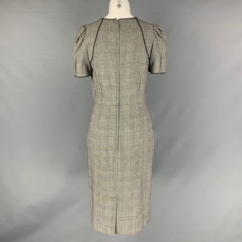 DOLCE & GABBANA Size 8 Black & White Wool &  Elastane Glen plaid Short Sleeve Dress
