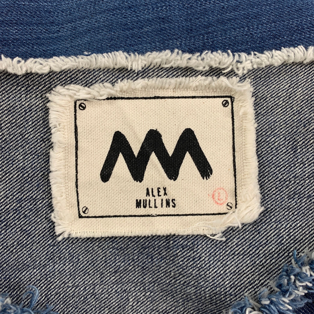 ALEX MULLINS Size L Blue Marbled Cotton Denim Pullover