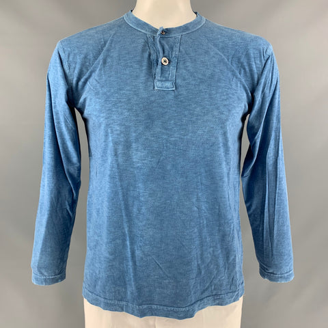 45rpm Size XL Blue Solid Cotton Henley Pullover