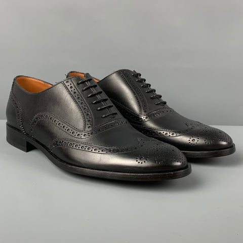 BALLY Size 8 Black Perforated Leather Wingtip Lace Up Shoes