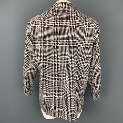 RALPH LAUREN Purple Label Size L White & Brown Houndstooth Cotton Button Up Long Sleeve Shirt