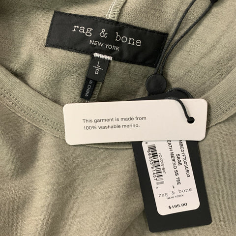 RAG &amp; BONE Camiseta color salvia de lana lisa con cuello redondo Talla L