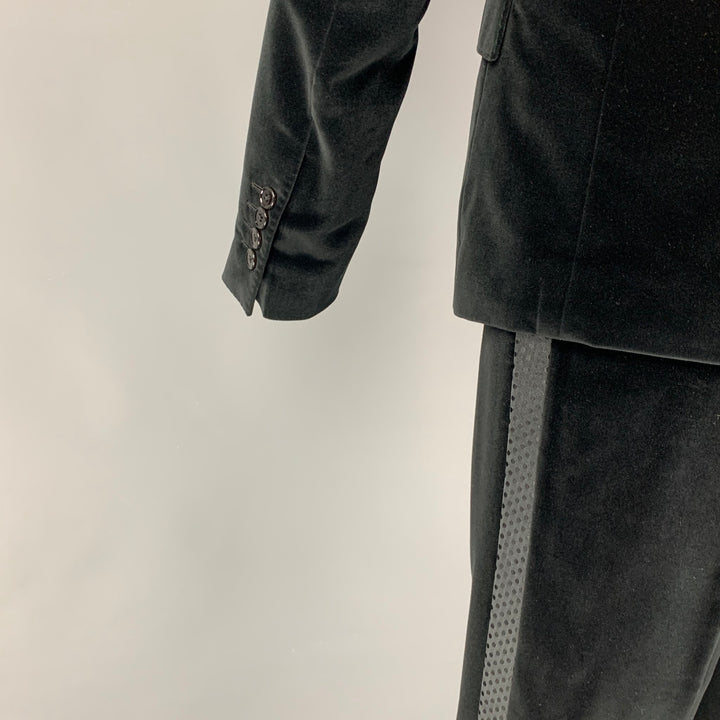 DOLCE & GABBANA Size 40 R Black Velvet Double Breasted 3 Piece Suit