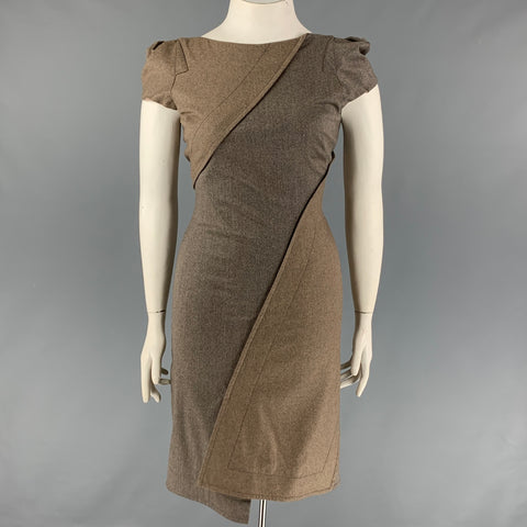 ZAC POSEN Size 10 Grey Brown Wool Blend Stripe Shift Dress