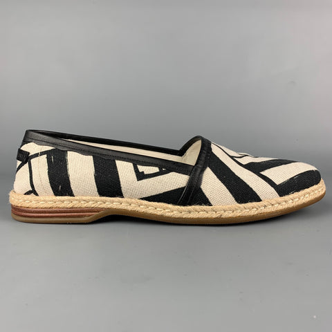 DOLCE & GABBANA Size 9 Off White & Black Stripe Canvas Espadrille Loafers
