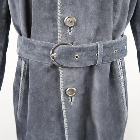 SALVATORE FERRAGAMO 40 Navy Suede Whipstitched Trench Coat