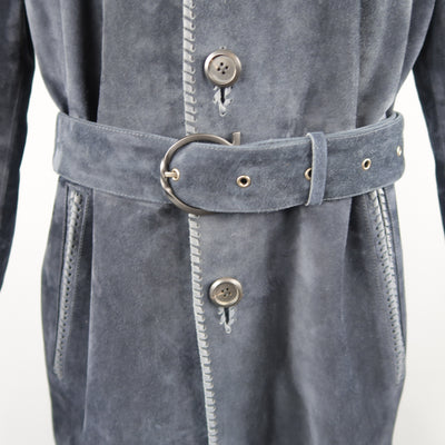 SALVATORE FERRAGAMO 40 Navy Suede Whipstitched Trench Coat