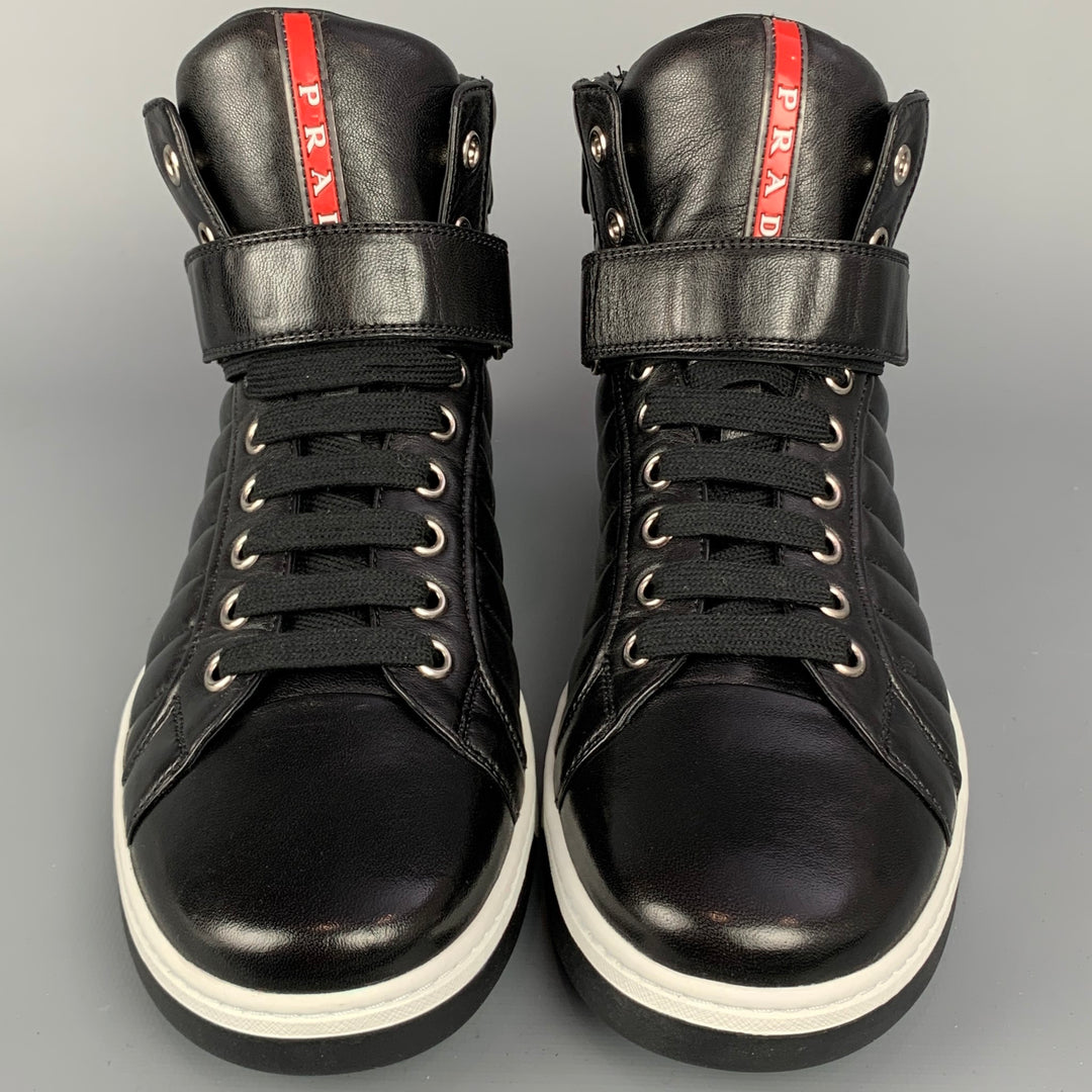 Men\'s Size 10.5 Prada High Top Sneakers PRADA HIGH-TOP SNEAKERS SHOES 4T2596 BLACK NAPPA LEATHER US  main image 4