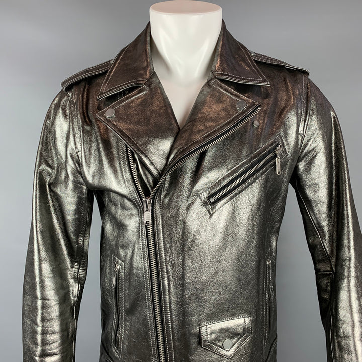 MARC by MARC JACOBS Size 40 Silver Metallic Leather Biker Jacket
