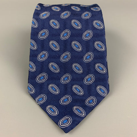 HERMES Navy & White Oval Silk Tie