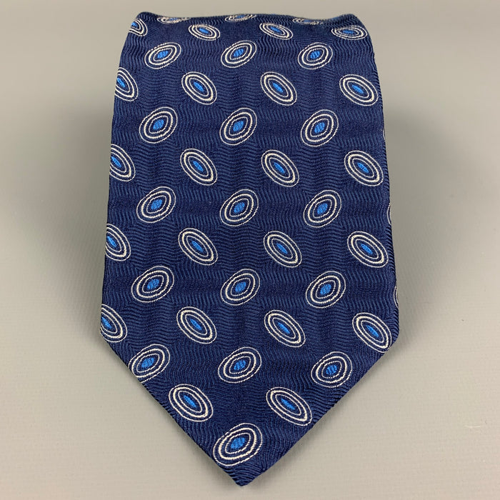 HERMES Navy & White Oval Silk Tie