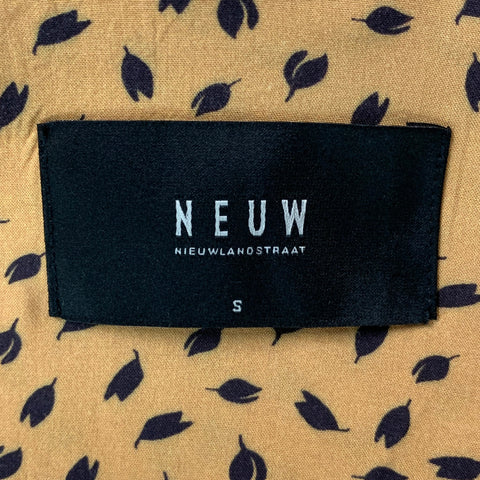 NEUW Size S Mustard &  Brown Leaves Rayon One pocket Short Sleeve Shirt