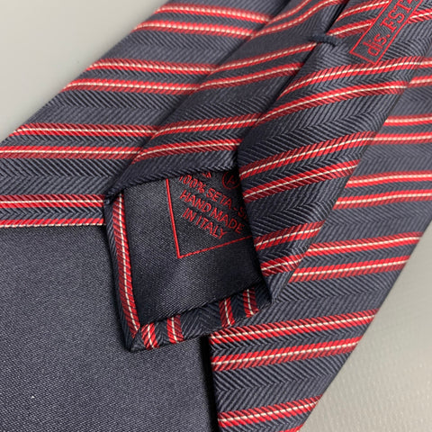 BRIONI Navy & Red Stripe Silk Tie