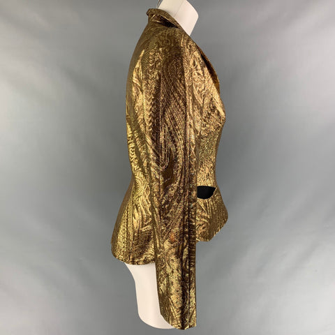 EMANUEL UNGARO Talla 4 Blazer dorado de seda y poliéster