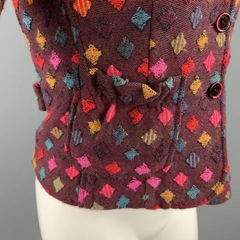 ETRO Size 6 PLum Multi-Color Print Wool Blend Knit Cropped Blazer