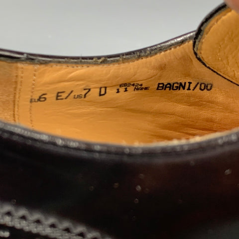 BALLY Size 7 Black Perforated Patent Leather Wingtip Lace Up Shoes