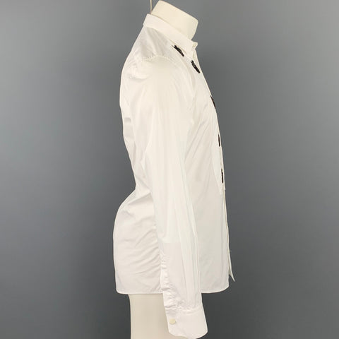 DOLCE & GABBANA Gold Size M White & Black Applique Cotton Tuxedo Long Sleeve Shirt