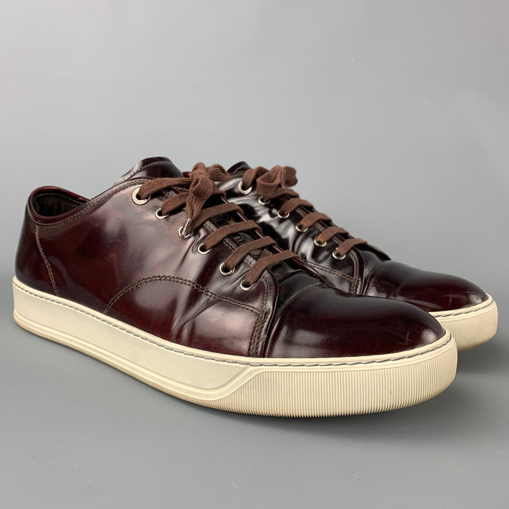 LANVIN Size 13 Burgundy & White Patent Leather Cap Toe Sneakers
