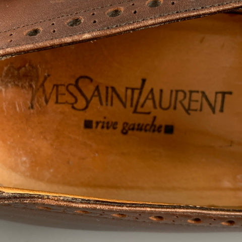 YVES SAINT LAURENT Size 10 Brown Perforated Leather Loafers