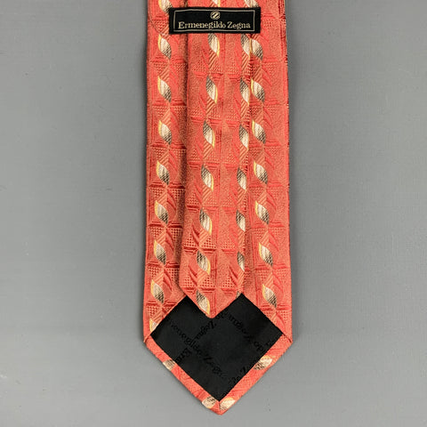 ERMENEGILDO ZEGNA Cravate En Soie Jacquard Corail &amp; Crème