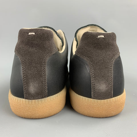 MAISON MARGIELA Replica Size 10.5 Black & Grey Leather Lace Up Sneakers