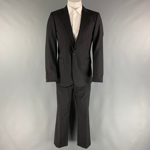 CALVIN KLEIN COLLECTION Size 38 Black Grey Heather Wool Silk 32 29 Suit