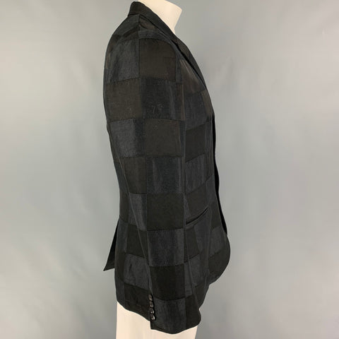 JOHN VARVATOS Size 42 Black Checkered Notch Lapel Sport Coat