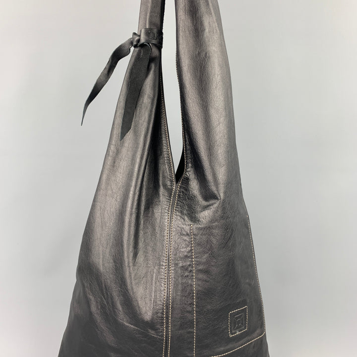 KISIM Black Contrast Stitch Leather Shoulder Bag