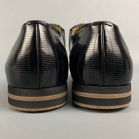 CESARE PACIOTTI Size 7 Black Textured Patent Leather Lace Up Shoes