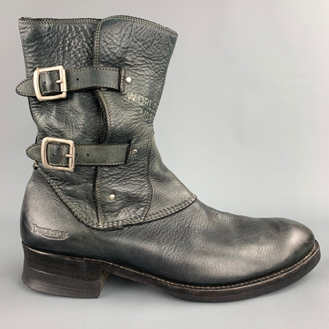 TRIUMPH par PAUL SMITH Taille 9,5 Bottes à fermeture éclair latérale en cuir vieilli noir