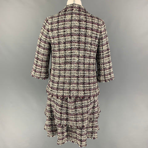 CHANEL M4137 05A Size 4 Purple Grey Boucle Metallic Skirt Jacket Set