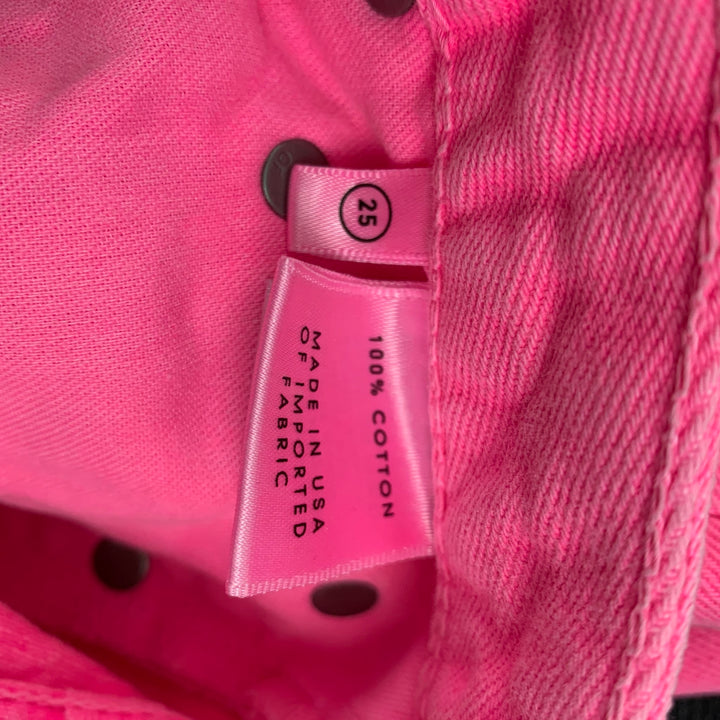 GRLFRND Size 25 Neon Pink Denim Corduroy Button Fly Jeans
