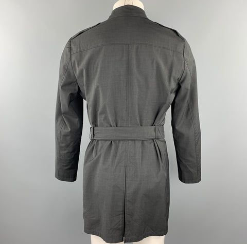 EMPORIO ARMANI XXL Black Virgin Wool Epaulettes Trenchcoat