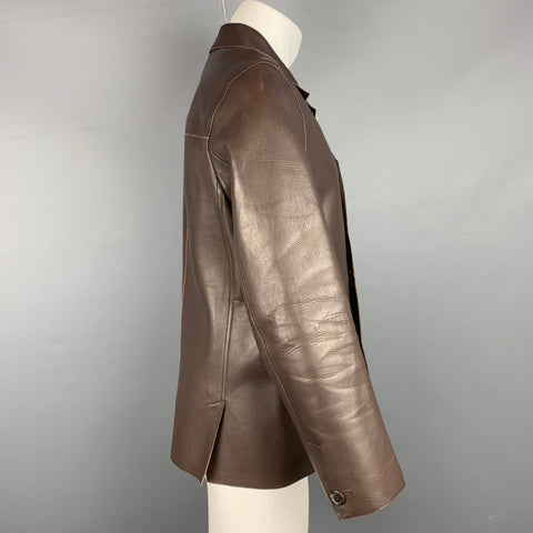 PRADA Chaqueta con bolsillos y aberturas de cuero marrón talla 40
