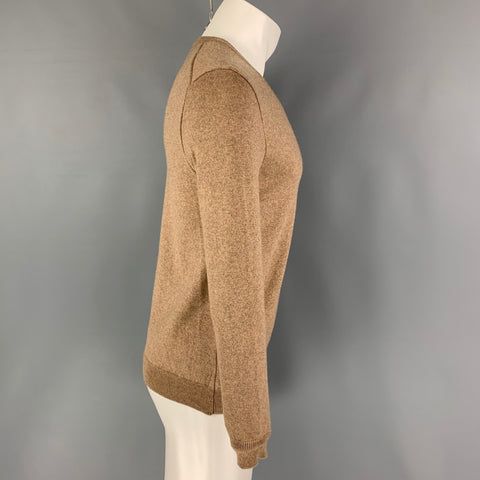 BROOKS BROTHERS Size M Camel Heather Merino Wool Blend V-Neck Pullover