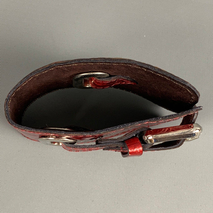 VINTAGE Red & Silver Embossed Leather Cuff Bracelet